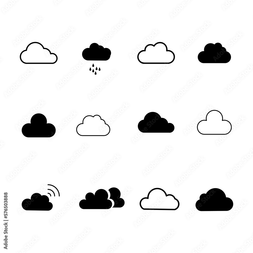 Set of isolated, black icons cloud picture on white background..eps Set of isolated, black icons cloud picture on white background..eps