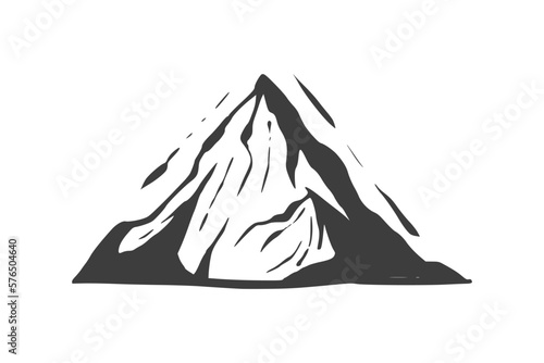 mountain hand drawn vector black and white, isolated in white