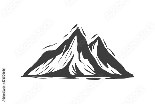 mountain hand drawn vector black and white, isolated in white