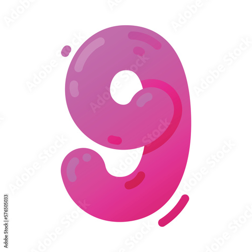 Funny Pink Balloon Number or Numeral Nine Vector Illustration