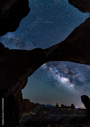 Double Arch Milky Way and Meteor photo