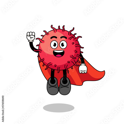 rambutan fruit cartoon with flying superhero