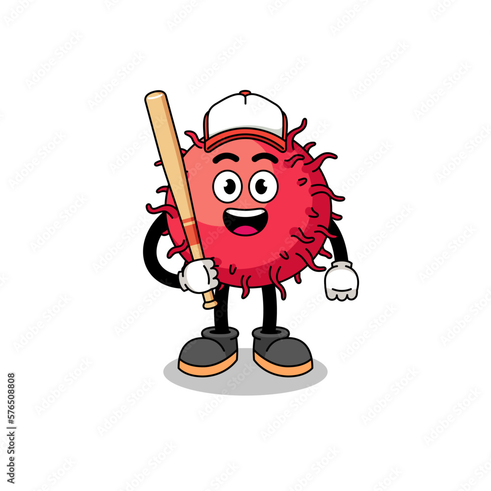 Obraz premium rambutan fruit mascot cartoon as a baseball player