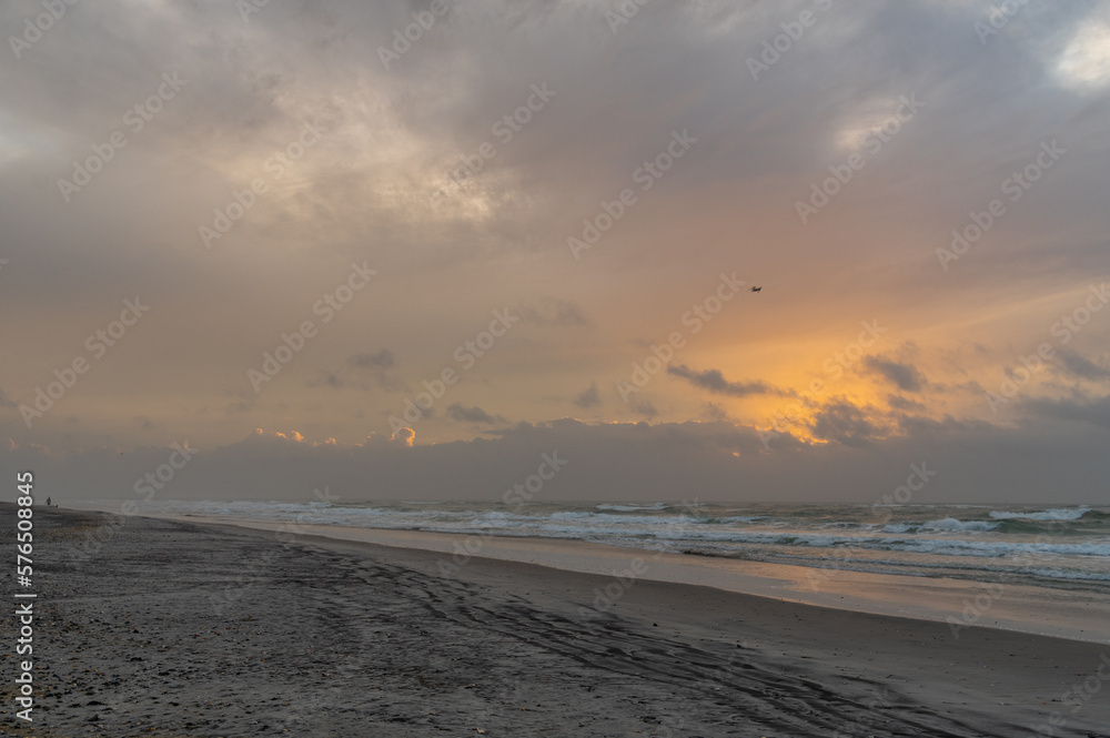 Colors in the Clouds, Sunrise over Beach and Sea