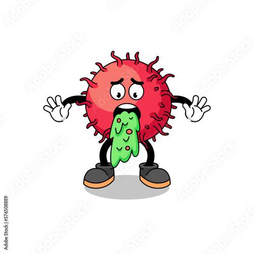 rambutan fruit mascot cartoon vomiting