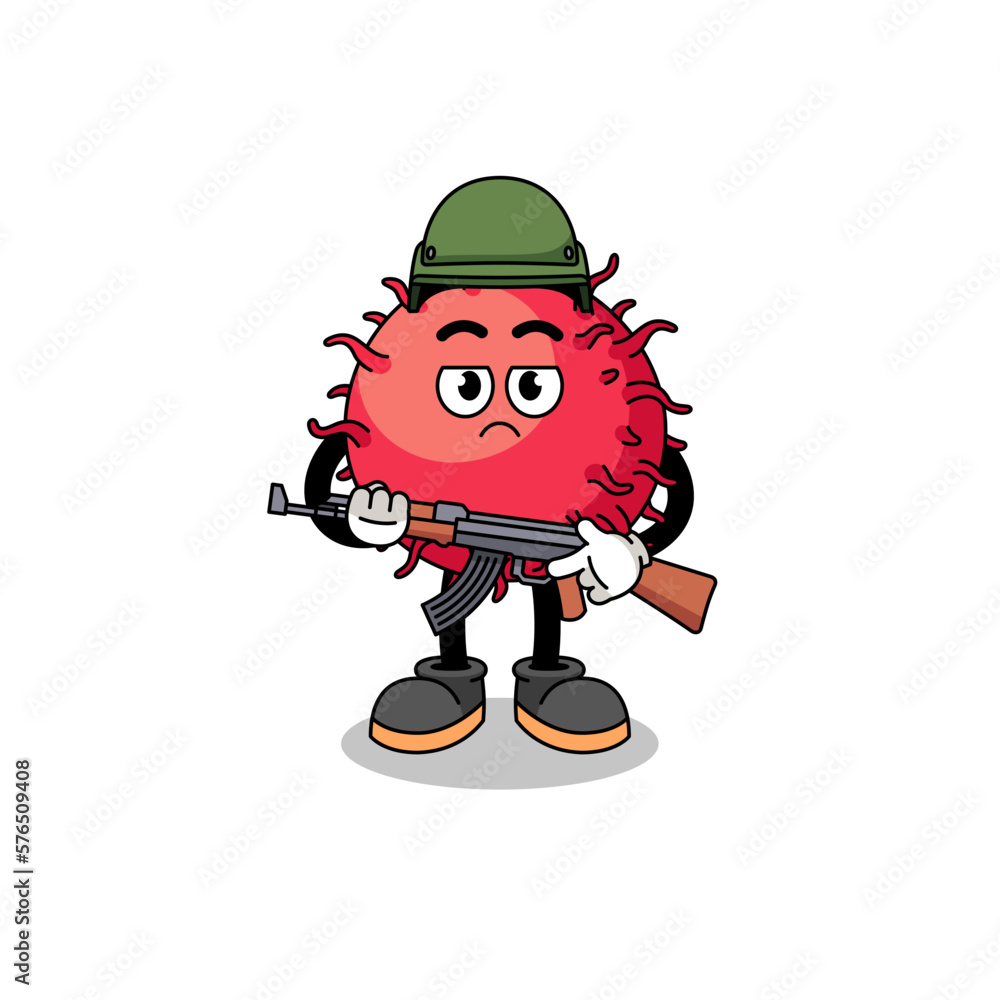 Cartoon of rambutan fruit soldier