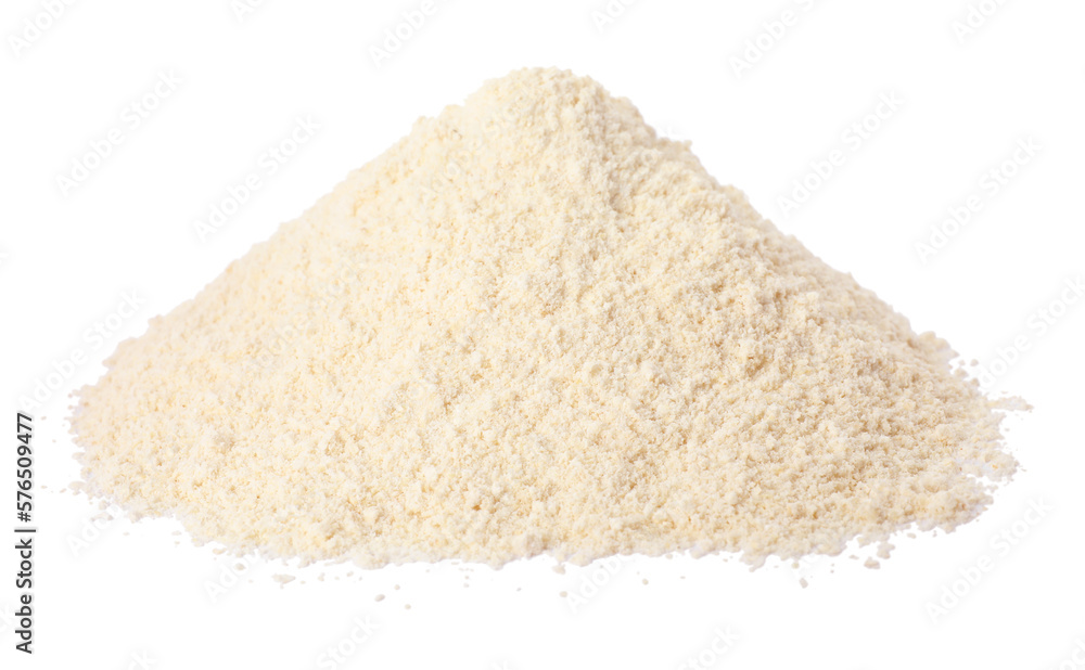 Pile of quinoa flour isolated on white Pile of quinoa flour isolated on white