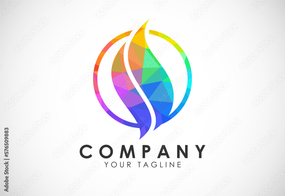 Polygonal Fire Flame Logo. Colorful Low Poly Flame Logo. Low Poly Abstract Geometric Design. Vector Illustration