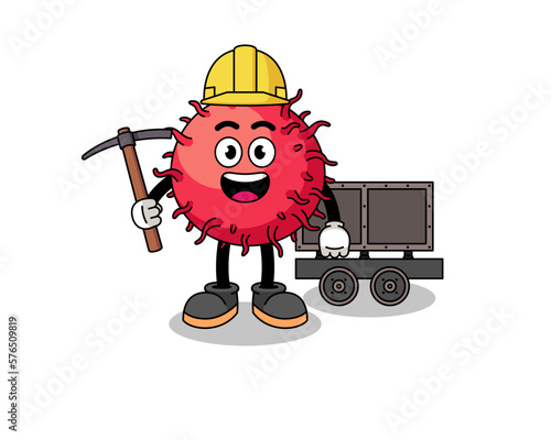 Mascot Illustration of rambutan fruit miner