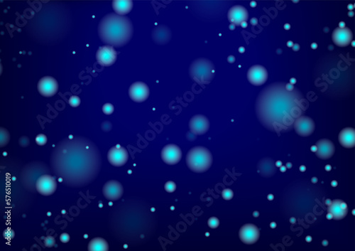 Light Blue and Turquoise color Bokeh gradient radius randomly around on dark saturation blue.