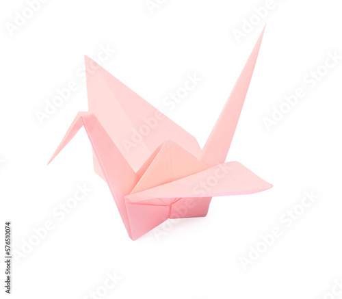 Free Download Origami art. Beautiful pale pink paper crane isolated on white - GFXLoad