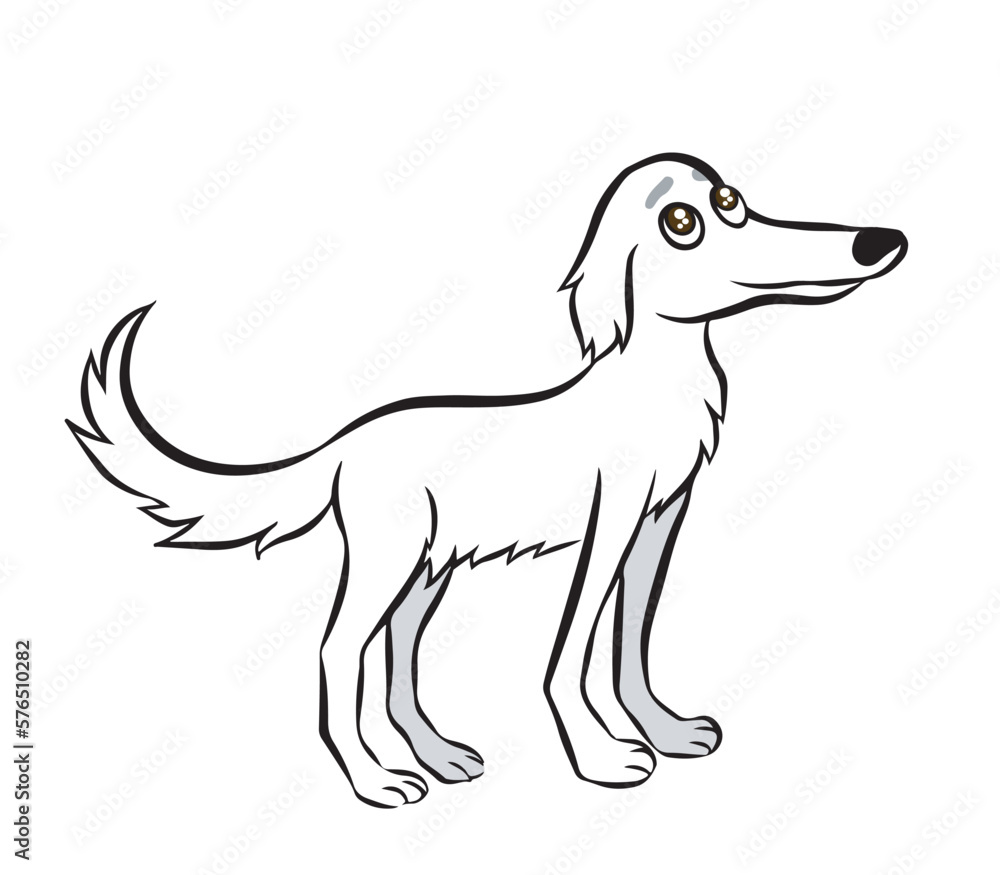 Cute white borzoi dog meme. Cartoon illustration of the dog whose muzzle is quite long. It's standing and happy. Vector isolated on transparent background. Cute white borzoi dog meme. Cartoon illustration of the dog whose muzzle is quite long. It's standing and happy. Vector isolated on transparent background.