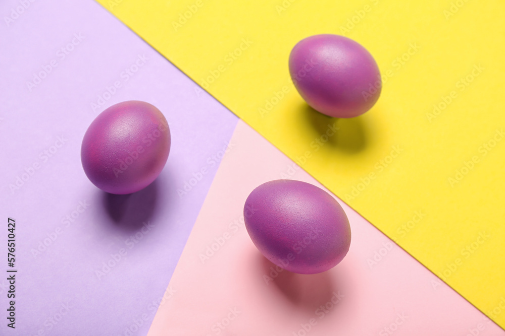 Painted Easter eggs on colorful background Painted Easter eggs on colorful background