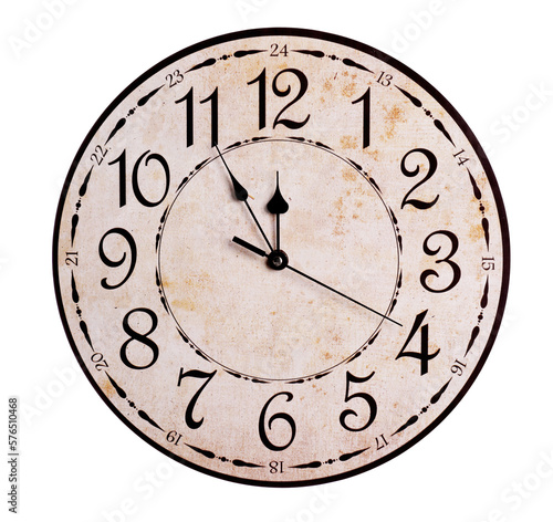 Stylish analog clock isolated on white. New Year countdown