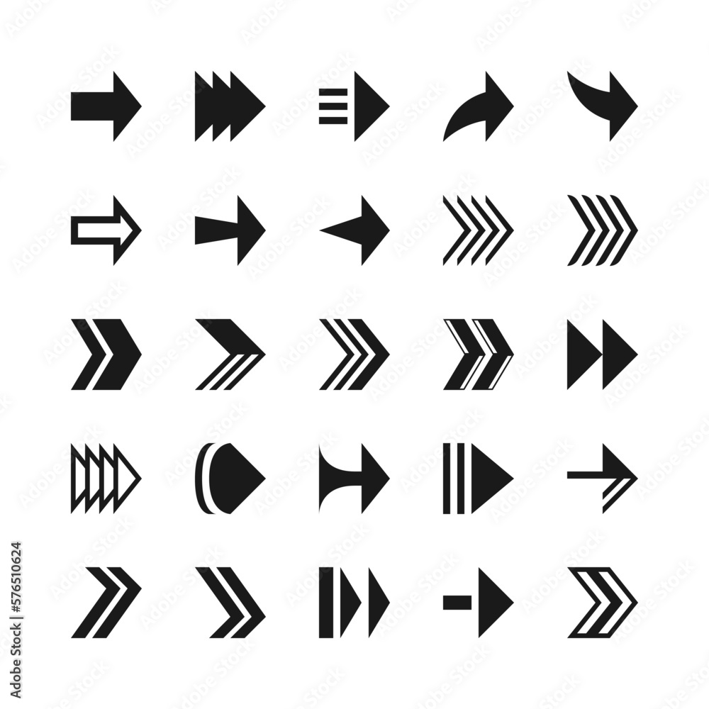 Collection of symbol arrow icon set black color on white background Collection of symbol arrow icon set black color on white background