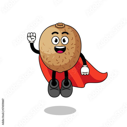 kiwifruit cartoon with flying superhero