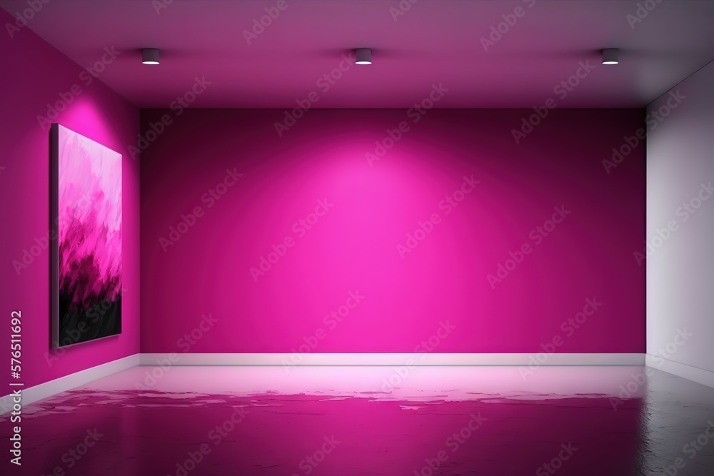 Beautiful minimalist interior with empty frames, wall mockup, Viva Magenta, Genertive AI Beautiful minimalist interior with empty frames, wall mockup, Viva Magenta, Genertive AI