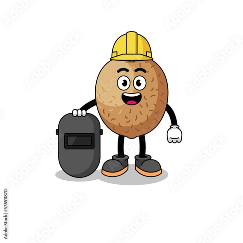 Mascot of kiwifruit as a welder