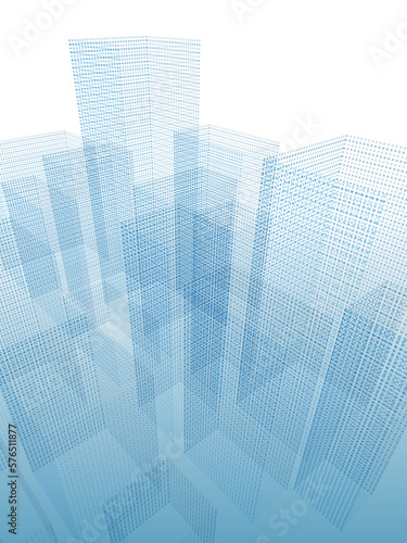 四角ドットの都市イメージ　パース　ビル　ベクターイラストレーション