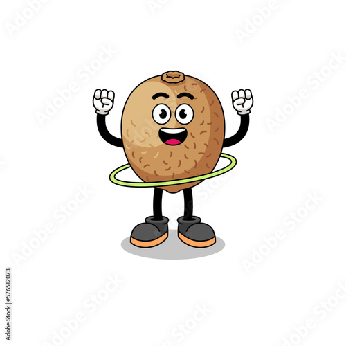 Character Illustration of kiwifruit playing hula hoop