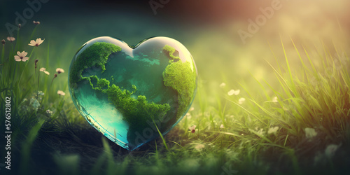 The Heart of Nature: Earth Globe in Grassy Bokeh Background with Copy Space