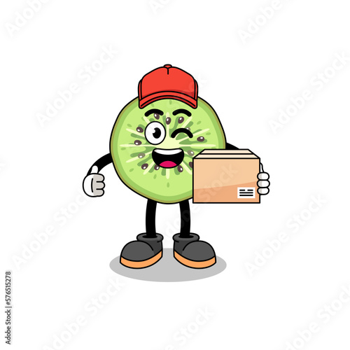 sliced kiwifruit mascot cartoon as an courier