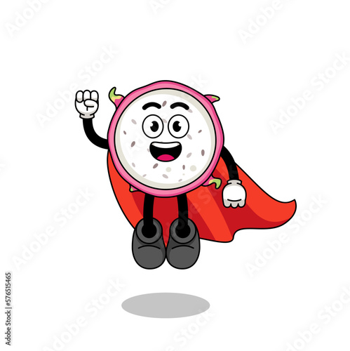dragon fruit cartoon with flying superhero
