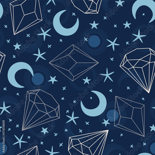 Blue moons and diamonds Vector Repeat Pattern