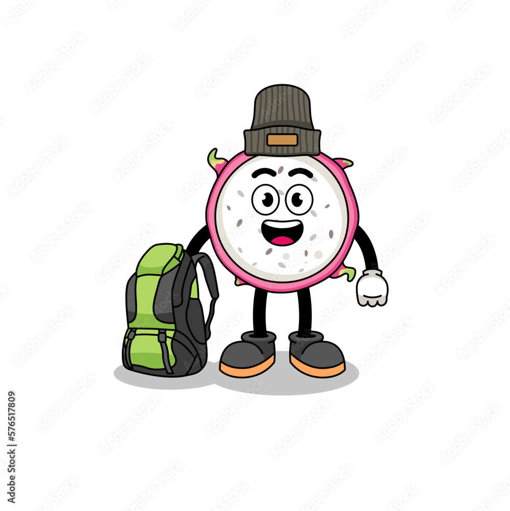 Illustration of dragon fruit mascot as a hiker Illustration of dragon fruit mascot as a hiker