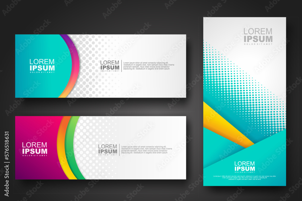 Banner set design template in trendy dynamic gradient colors