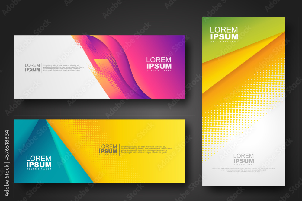 Banner set design template in trendy dynamic gradient colors