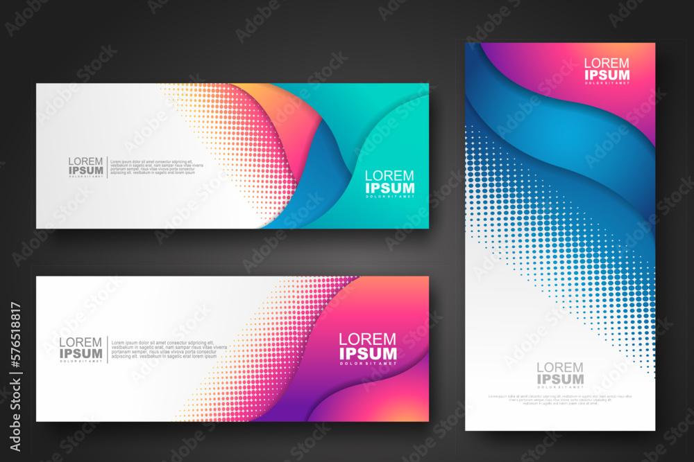 Banner set design template in trendy dynamic gradient colors