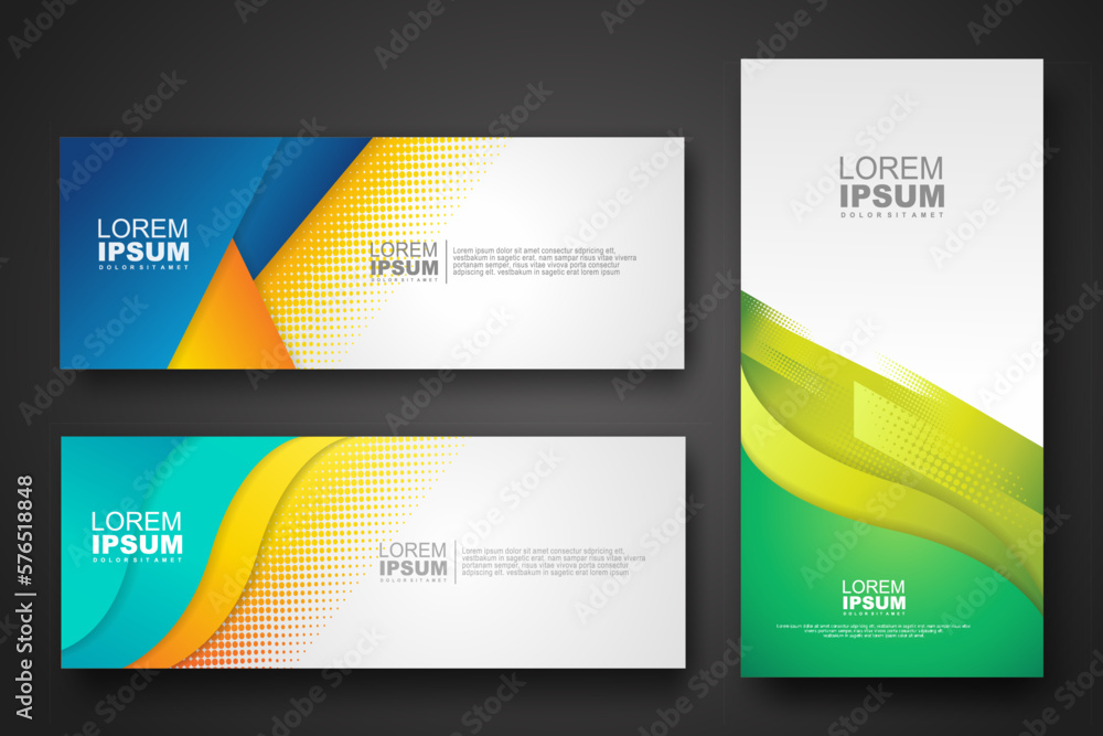 Naklejka premium Banner set design template in trendy dynamic gradient colors