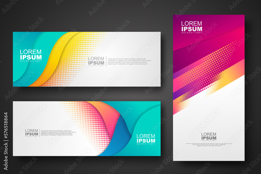 Naklejka premium Banner set design template in trendy dynamic gradient colors