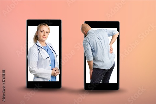 Online helthcare concept. Doctor and patient  on video call photo