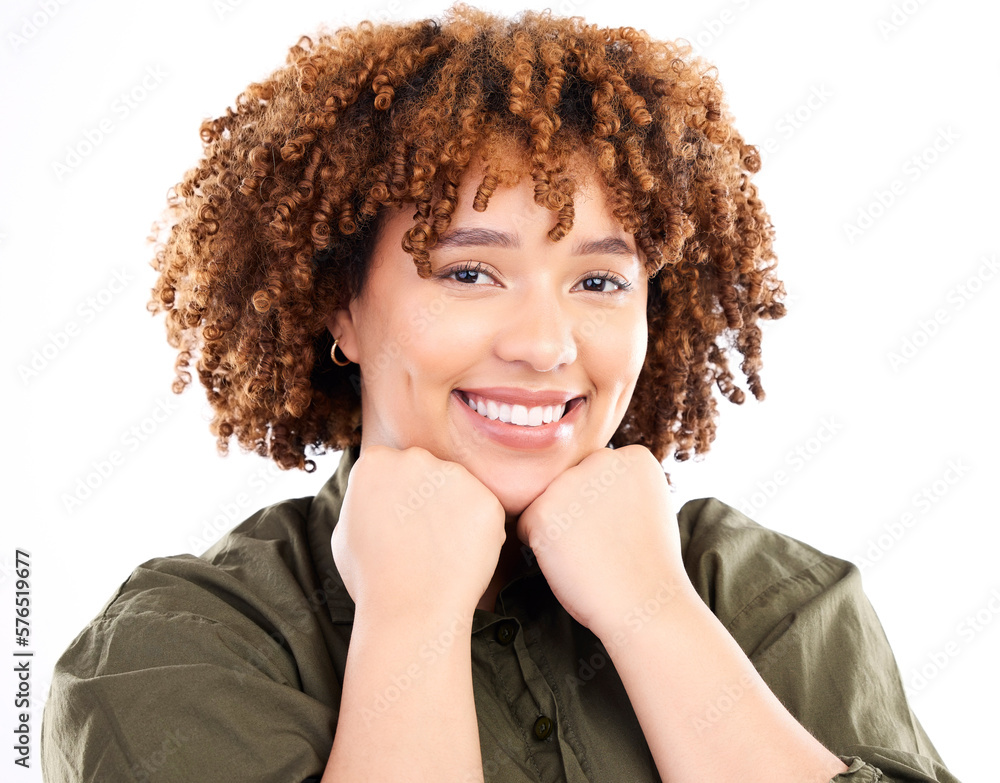 Happy, beautiful and portrait of a black woman with confidence isolated on a white background. Smile, happiness and an African girl with empowerment, smiling and confident on a studio backdrop Happy, beautiful and portrait of a black woman with confidence isolated on a white background. Smile, happiness and an African girl with empowerment, smiling and confident on a studio backdrop