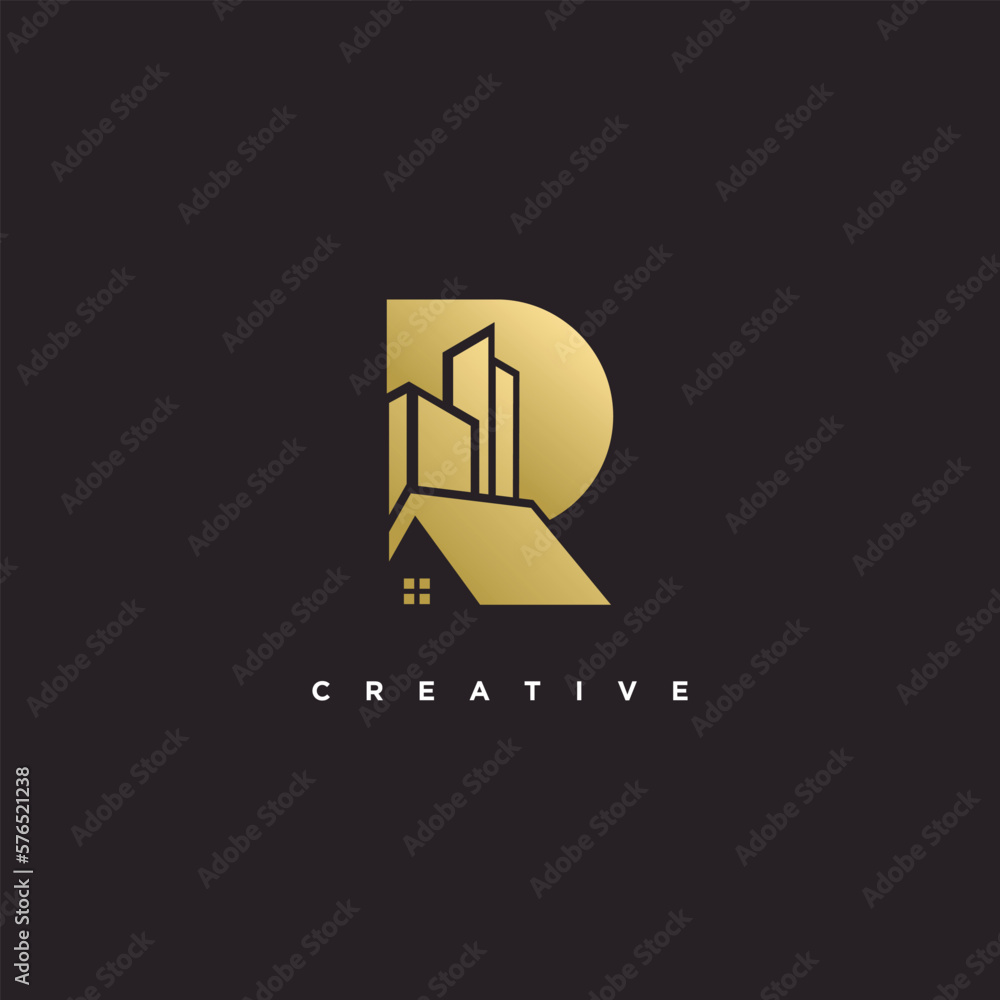 Building logo design vector with creative letter R style Building logo design vector with creative letter R style