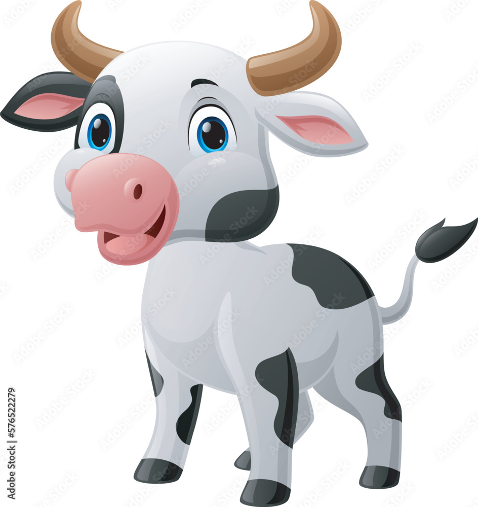 Cute baby cow cartoon on white background