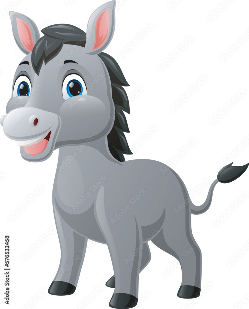 Cute baby donkey cartoon on white background