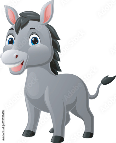 Cute baby donkey cartoon on white background