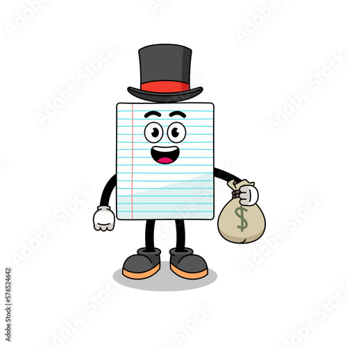 paper mascot illustration rich man holding a money sack