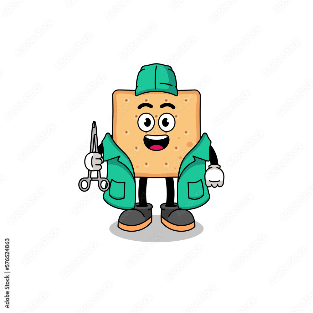Illustration of square cracker mascot as a surgeon