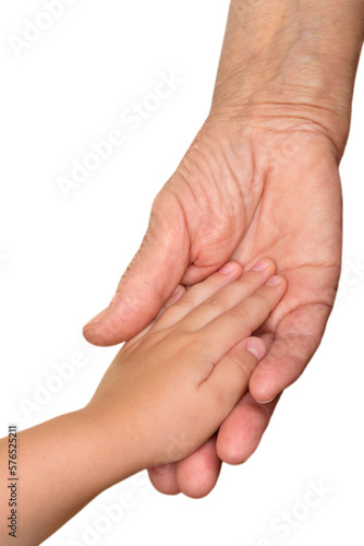 Young and old hands, close-up view