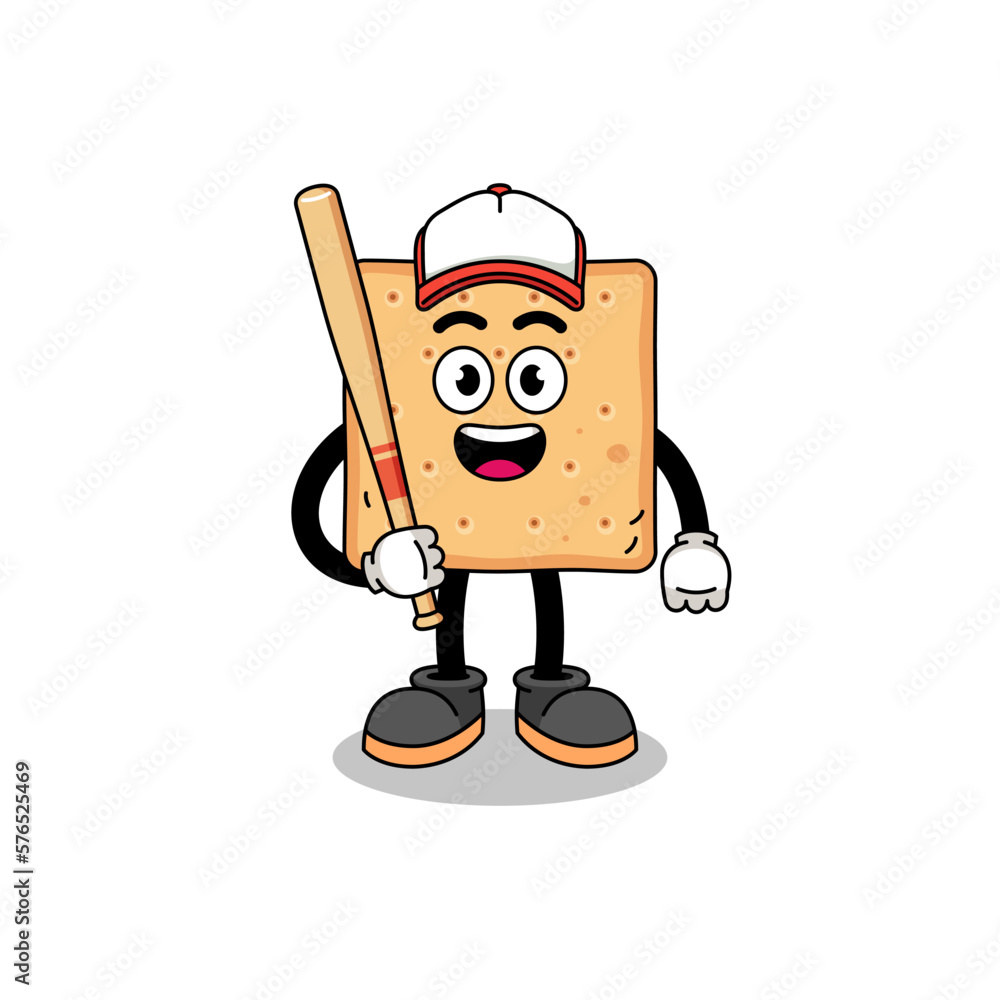 square cracker mascot cartoon as a baseball player square cracker mascot cartoon as a baseball player