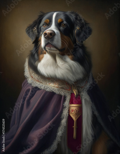Canvastavla Royal Portrait of a Bernese Mountain Dog Dressed Like a British King | Generativ