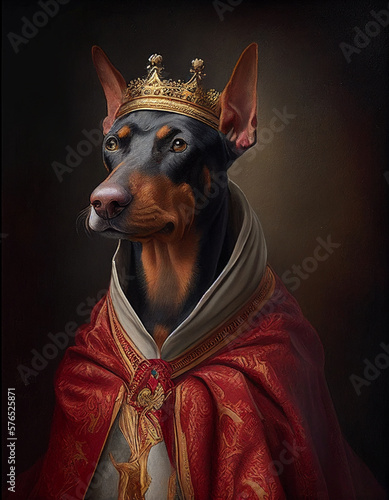 Royal Portrait of a Doberman Pinscher Dressed Like a British King | Generative A Fototapet