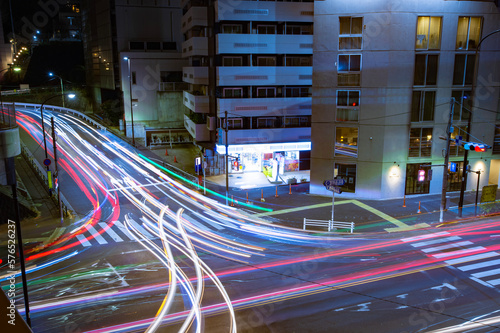 A night traffic jam at Yamate avenue in Tokyo photo