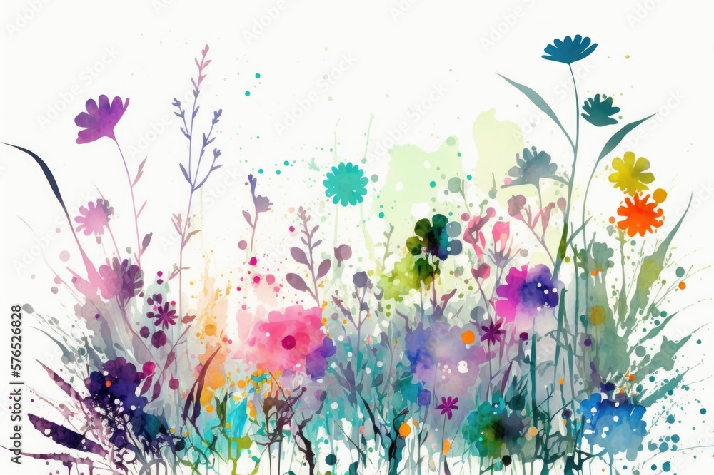 watercolor floral background. Meadow wildflowers. Generative AI. 