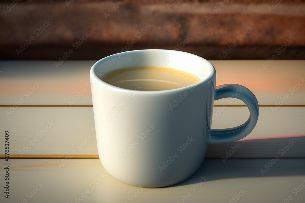 White coffee mug on the top of a desk, empty cup isolated for design, generative Ai White coffee mug on the top of a desk, empty cup isolated for design, generative Ai