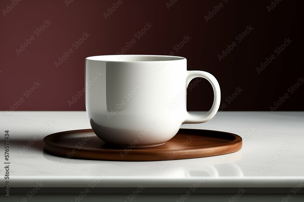 White coffee mug on the top of a desk, empty cup isolated for design, generative Ai White coffee mug on the top of a desk, empty cup isolated for design, generative Ai